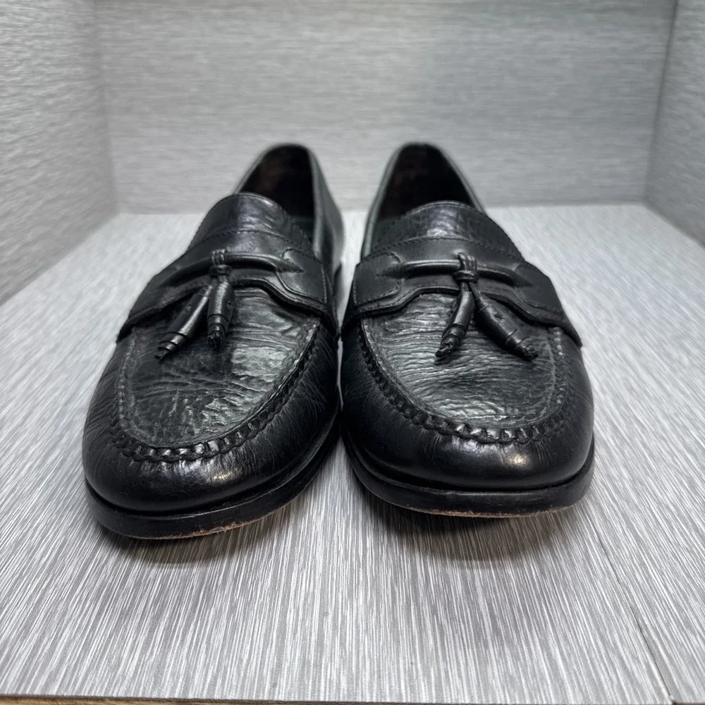 HS Trask Men's Black Leather Tassel Loafers 9M Made in Brazil Dress Shoes‎